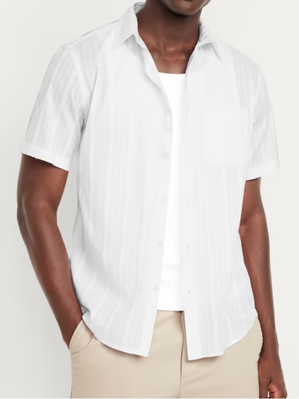 Old Navy Men’s White Short Sleeve Casual Button Down Cotton Shirt